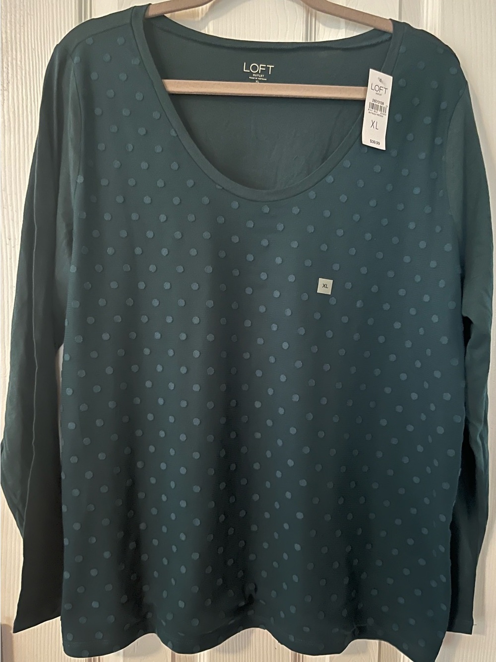 LOFT Women's Teal Polka-Dot Long Sleeve Scoop Neck Top